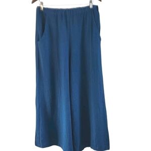 Eleven Stitch Lagenlook Teal Blue Wide Leg Pull On Pants Pockets Rayon Size L